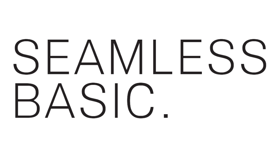Text 'SEAMLESS BASIC.' in black on a white background